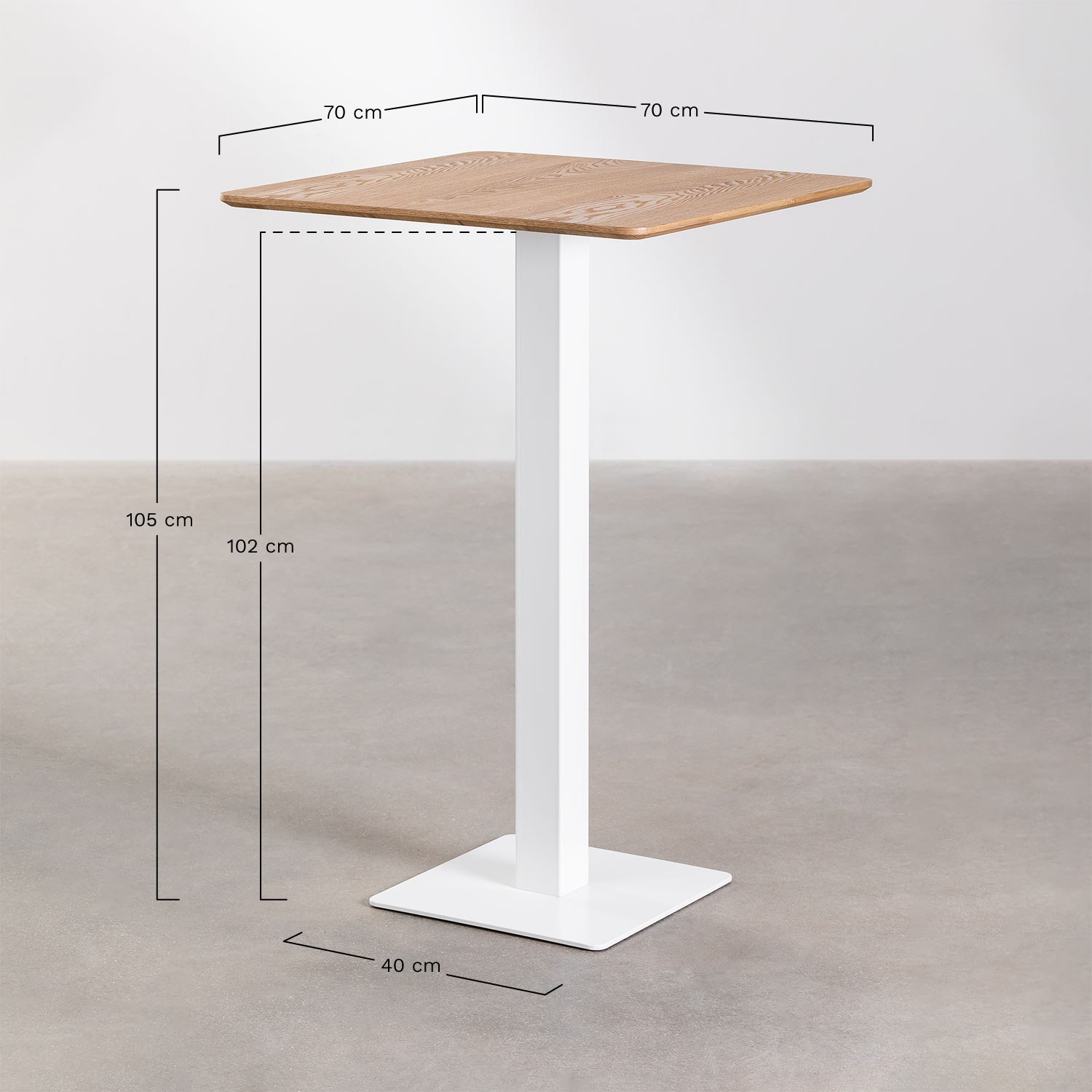 Square Ash Wood High Bar Table ESPRESSO, medidas