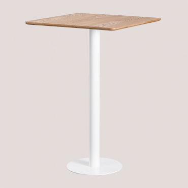 Square High Bar Table In Frappe Ash Veneer ↔︎ 70 Cm & White - Sklum