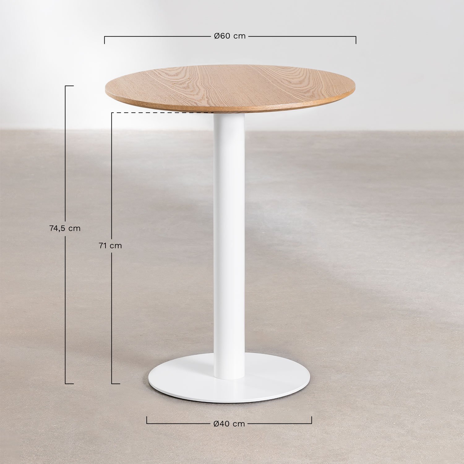 Round Ash Wood Bar Table FRAPPE, medidas
