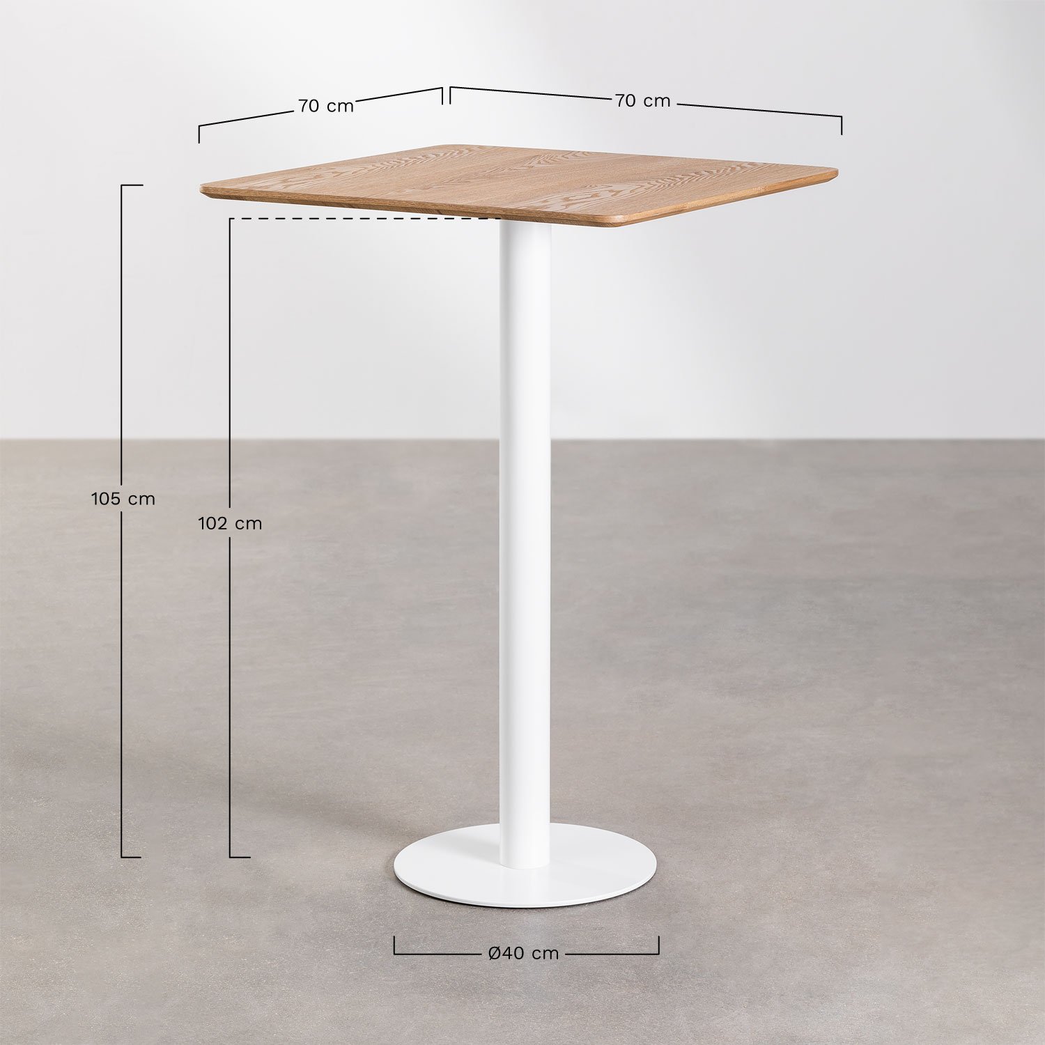 Square Ash Wood High Bar Table FRAPPE, medidas