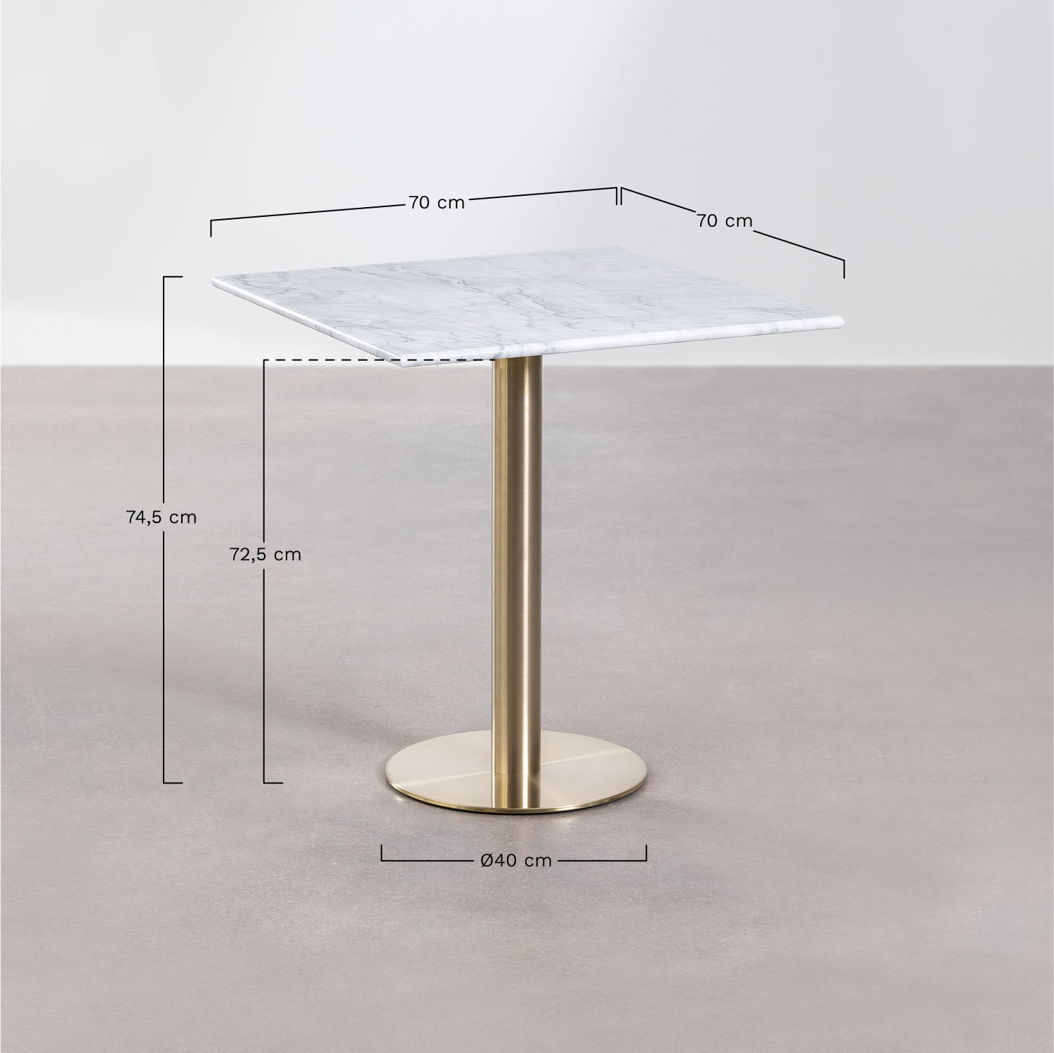 Cosmopolitan square marble bar table, medidas