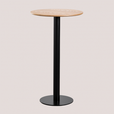 Round Frappe High Bar Table Ash Veneer Ø60 Cm & Black - Sklum