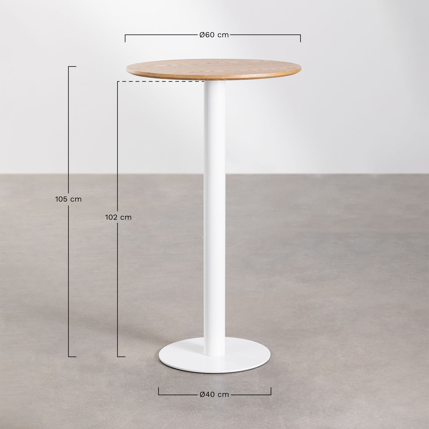 Round Frappe High Bar Table Ash Veneer, medidas