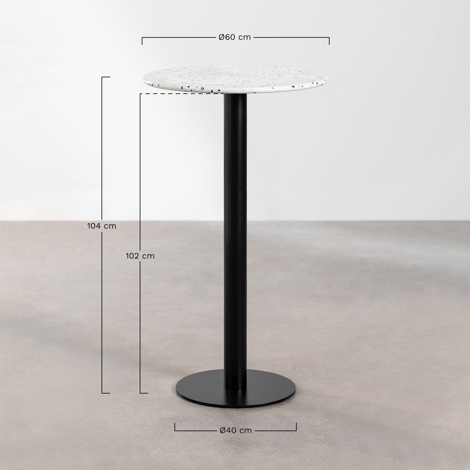 Dolce round high bar table Ø60 cm in terrazzo, medidas