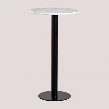 Round High Bar Table Ø60 Cm In Rocher Marble White Marble & Black - Sklum