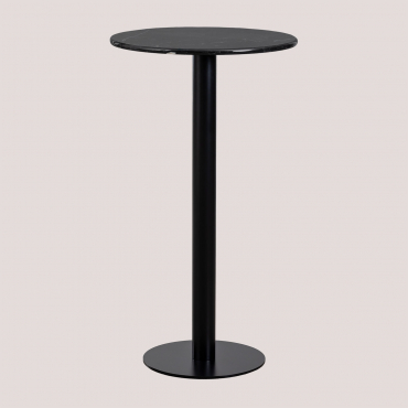 Round Marble High Bar Table Rocher (ø60cm) Black Marble & Black - Sklum