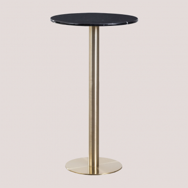 Round High Bar Table Ø60 Cm In Cosmopolitan Marble Black Marquina Marble & Champagne Gold - Sklum