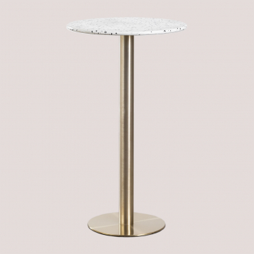 Malibu Terrazzo Round High Bar Table Ø60 Cm White & Champagne Gold - Sklum
