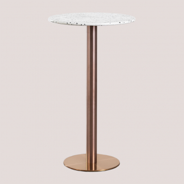 Round Terrazzo High Bar Table (ø60 Cm) Malibu White & Golden Rose - Sklum