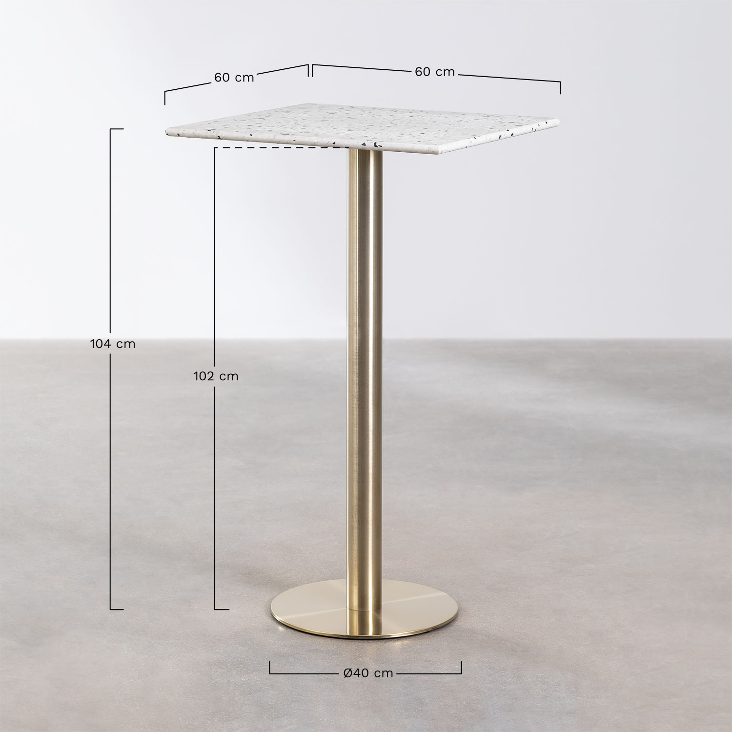 Square Terrazzo  High Bar Table (60x60 cm) Malibu, medidas