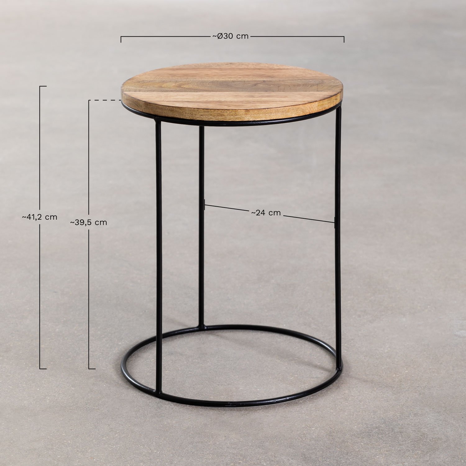 Round mango wood side table (Ø30 cm) Tannam            , medidas
