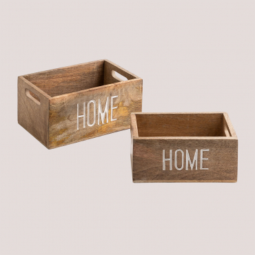 Set Of 2 Evelia Mango Wood Organizing Boxes Mango Wood - Sklum