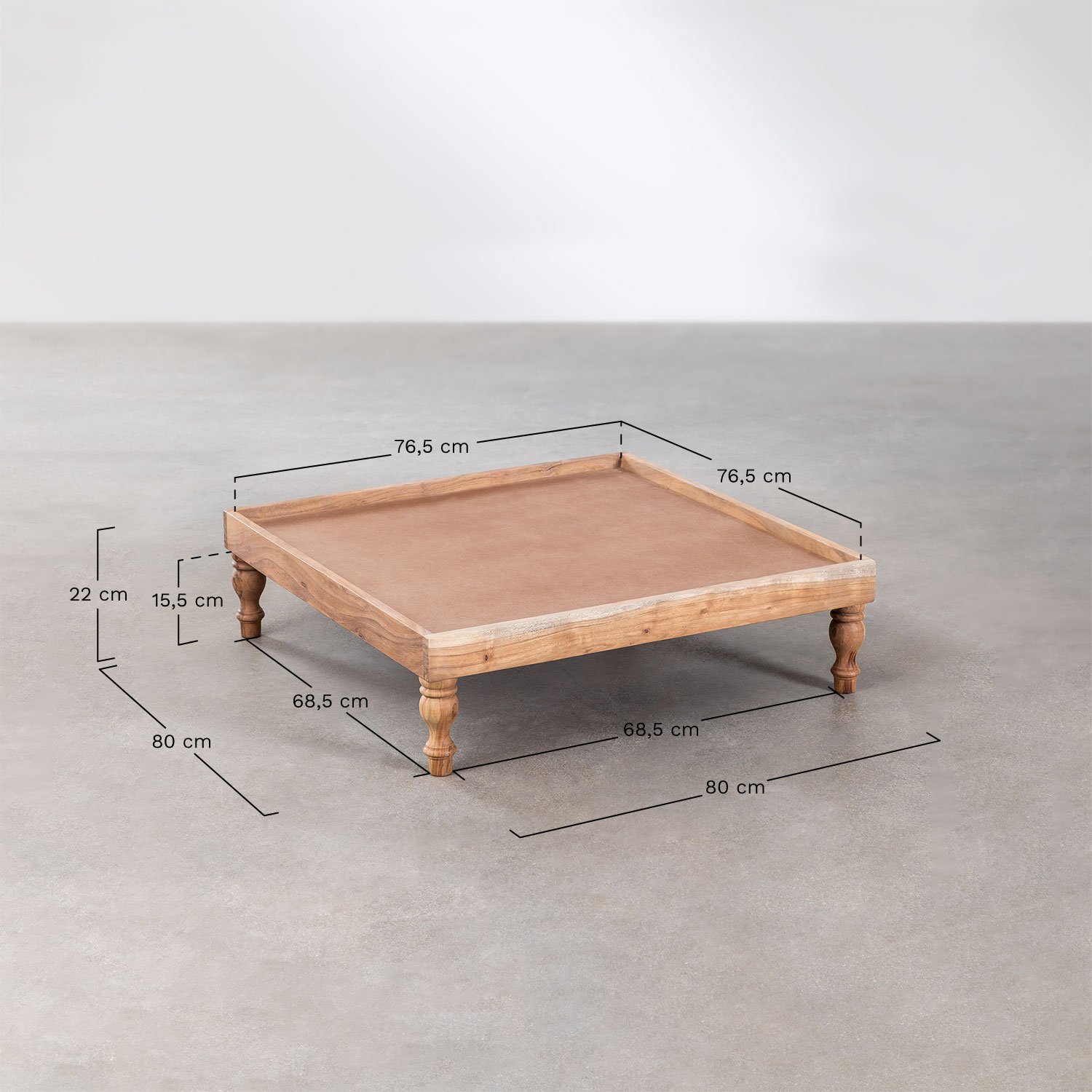 Dhel Design acacia wood modular sofa base, medidas