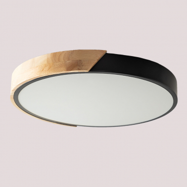 Jan Led Ceiling Light Black - Natural Wood & Ø40 Cm - Sklum