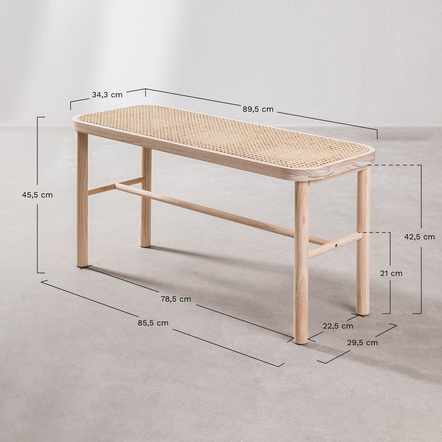 Riolut rattan and wood bench, medidas
