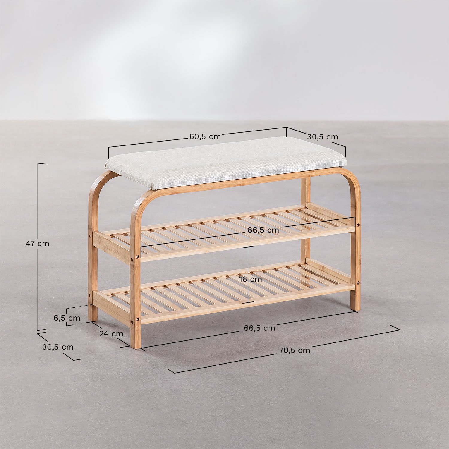 Kaupo bamboo wood shoe bench, medidas