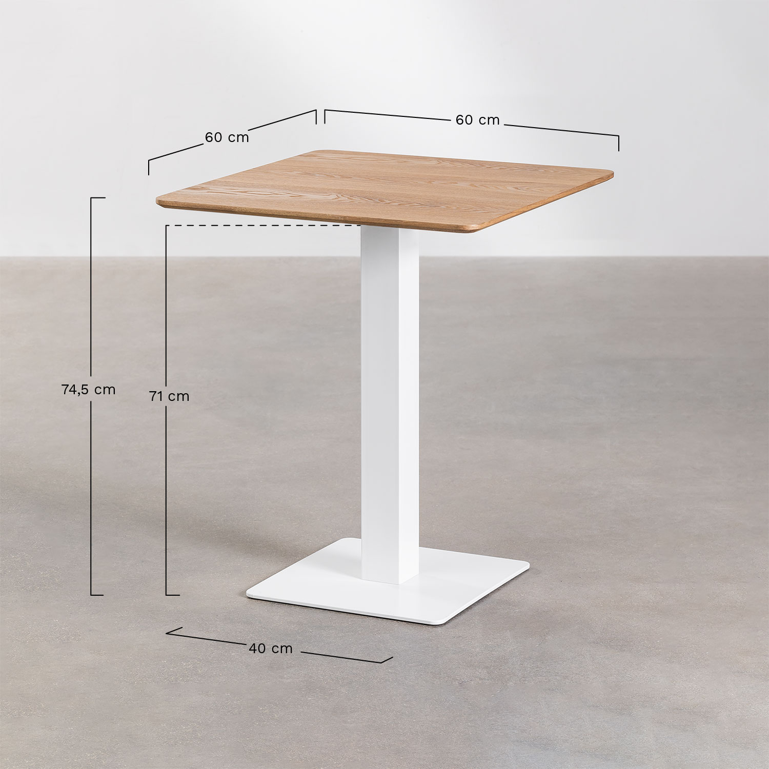 Square bar table in Espresso ash veneer, medidas