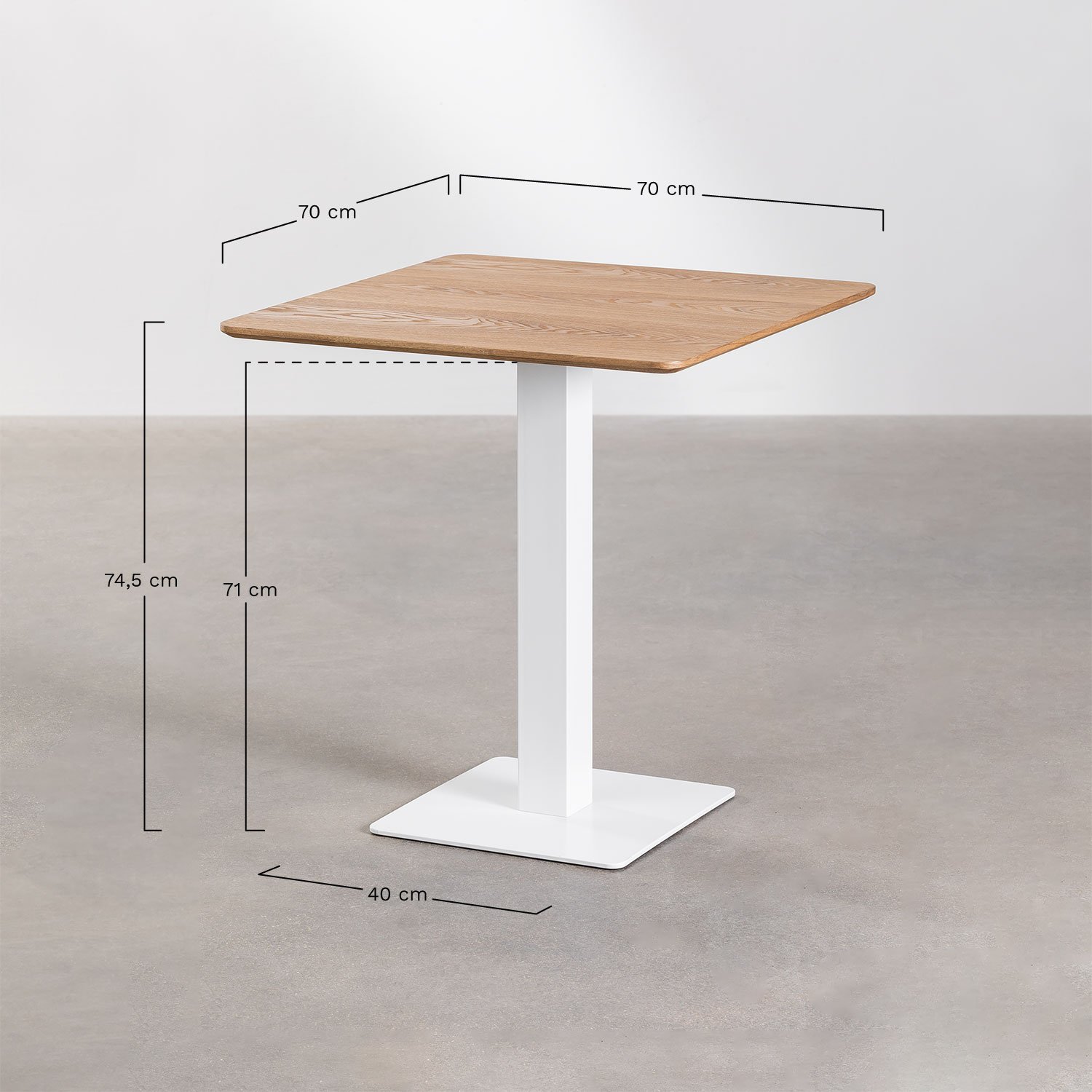 Square bar table in Espresso ash veneer, medidas