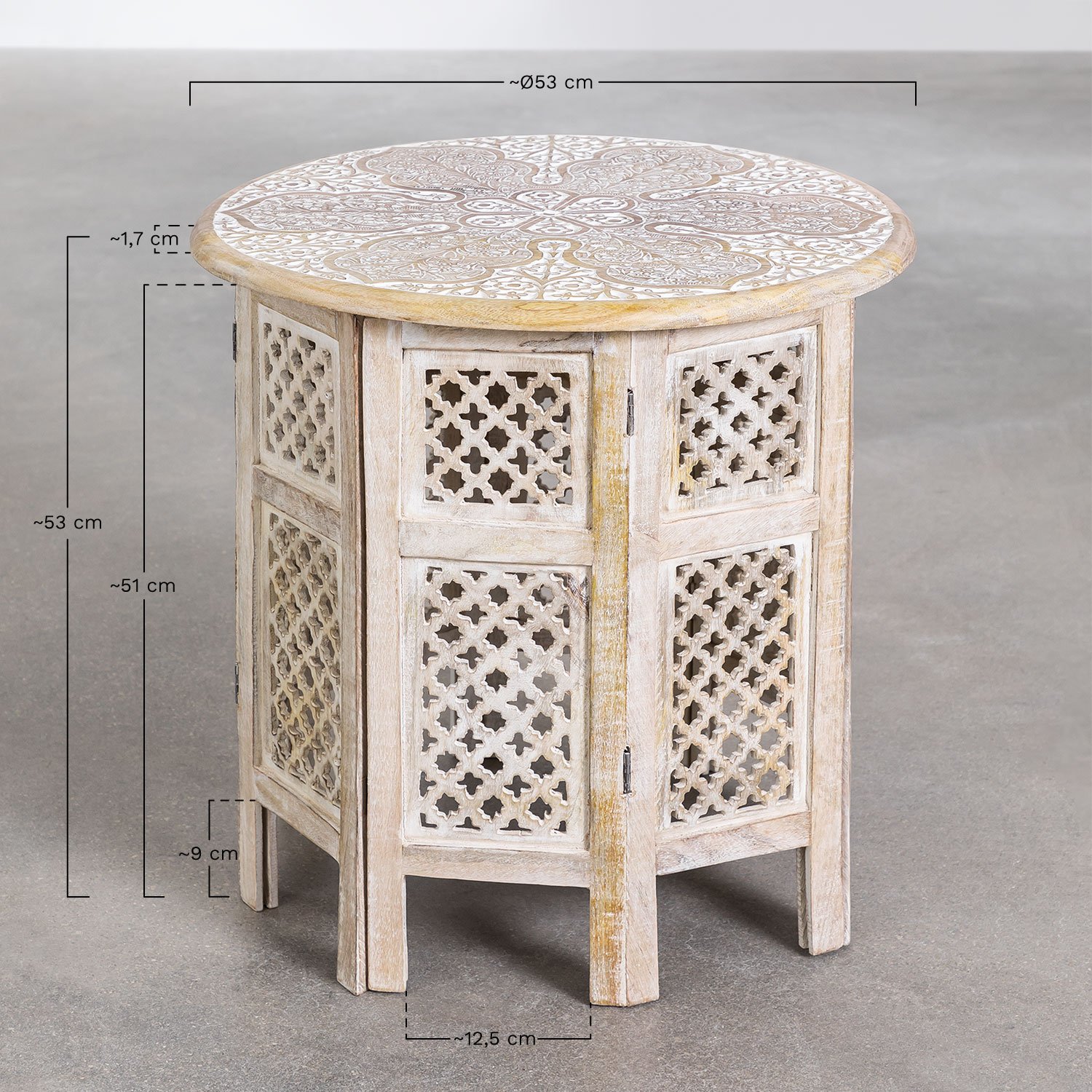 Round Folding Side Table in Mango Wood (Ø53 cm) Kasira  , medidas