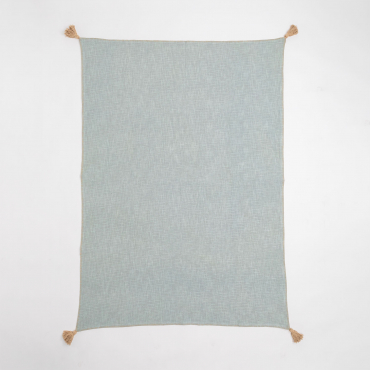 Plaid Blanket In Paraiba Cotton Celdon Green - Beige Linen - Sklum