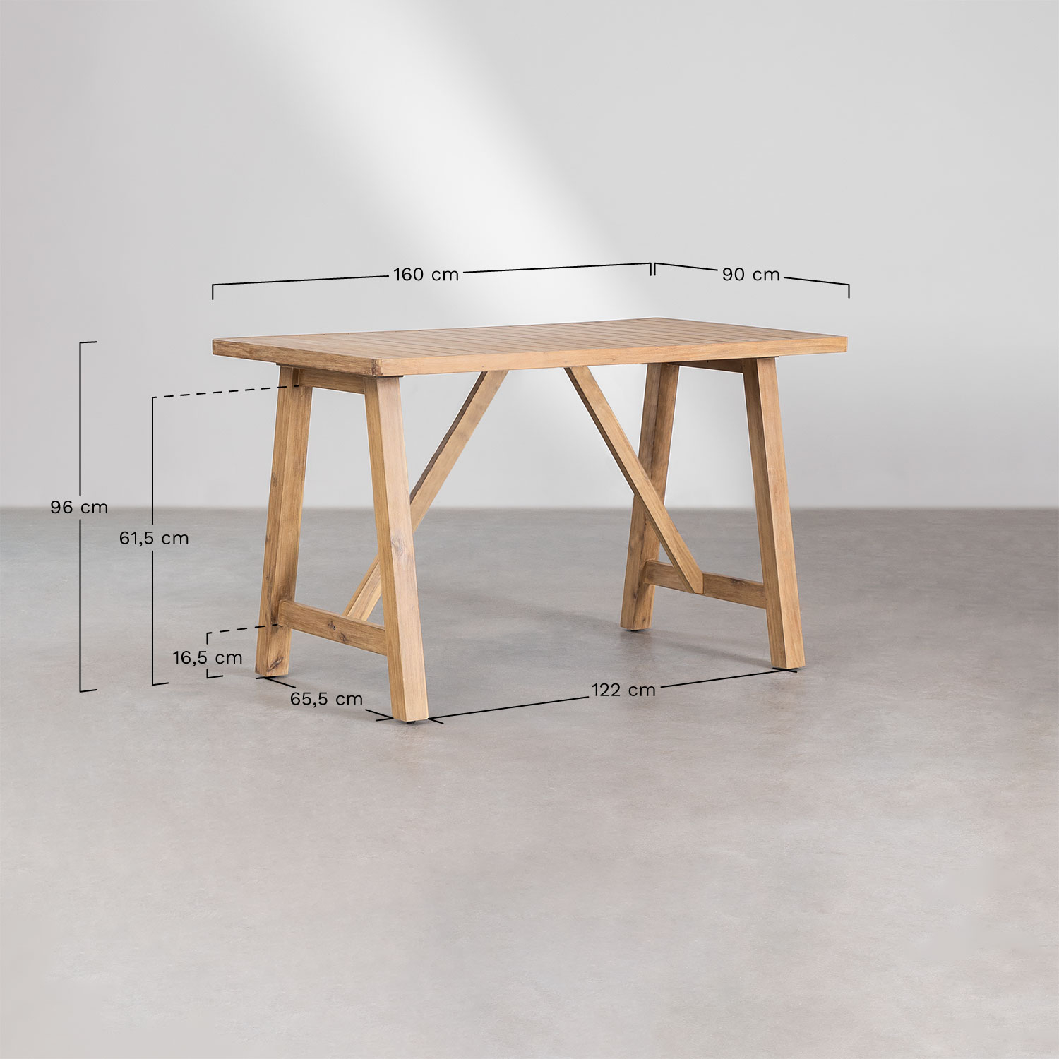 Set of Acacia Wood Rectangular High Table (160x90 cm) & 2 High Stools Dubai , medidas