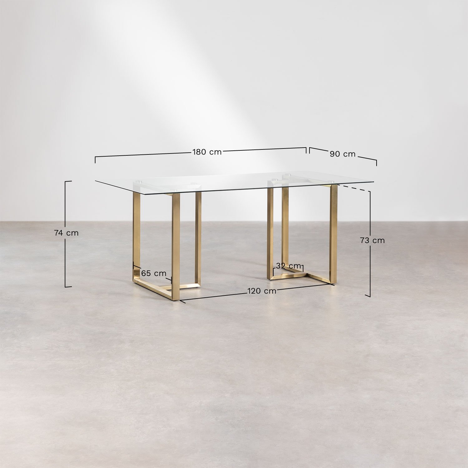 Lesley glass & steel rectangular dining table (180x90 cm) , medidas