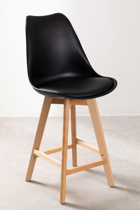 2-Pack high stools 65 cm with black faux leather cushion Nordic - Black