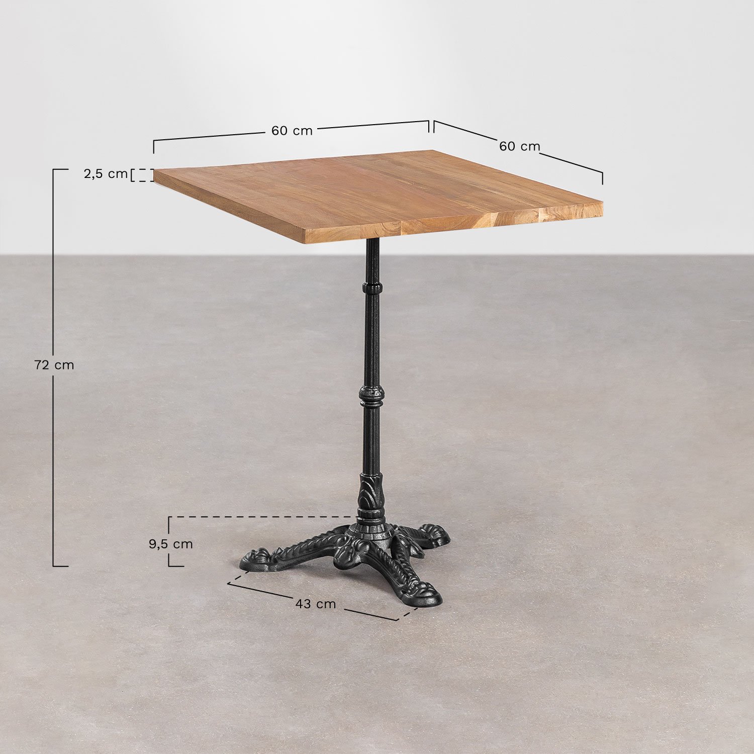 Square Acacia Wood Bar Table Aztec, medidas