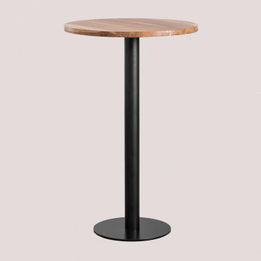 Round High Bar Table In Macchiato Acacia Wood Ø70 Cm & Black - Sklum