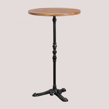 Azteca Round High Bar Table In Acacia Wood Ø70 Cm & Black - Sklum