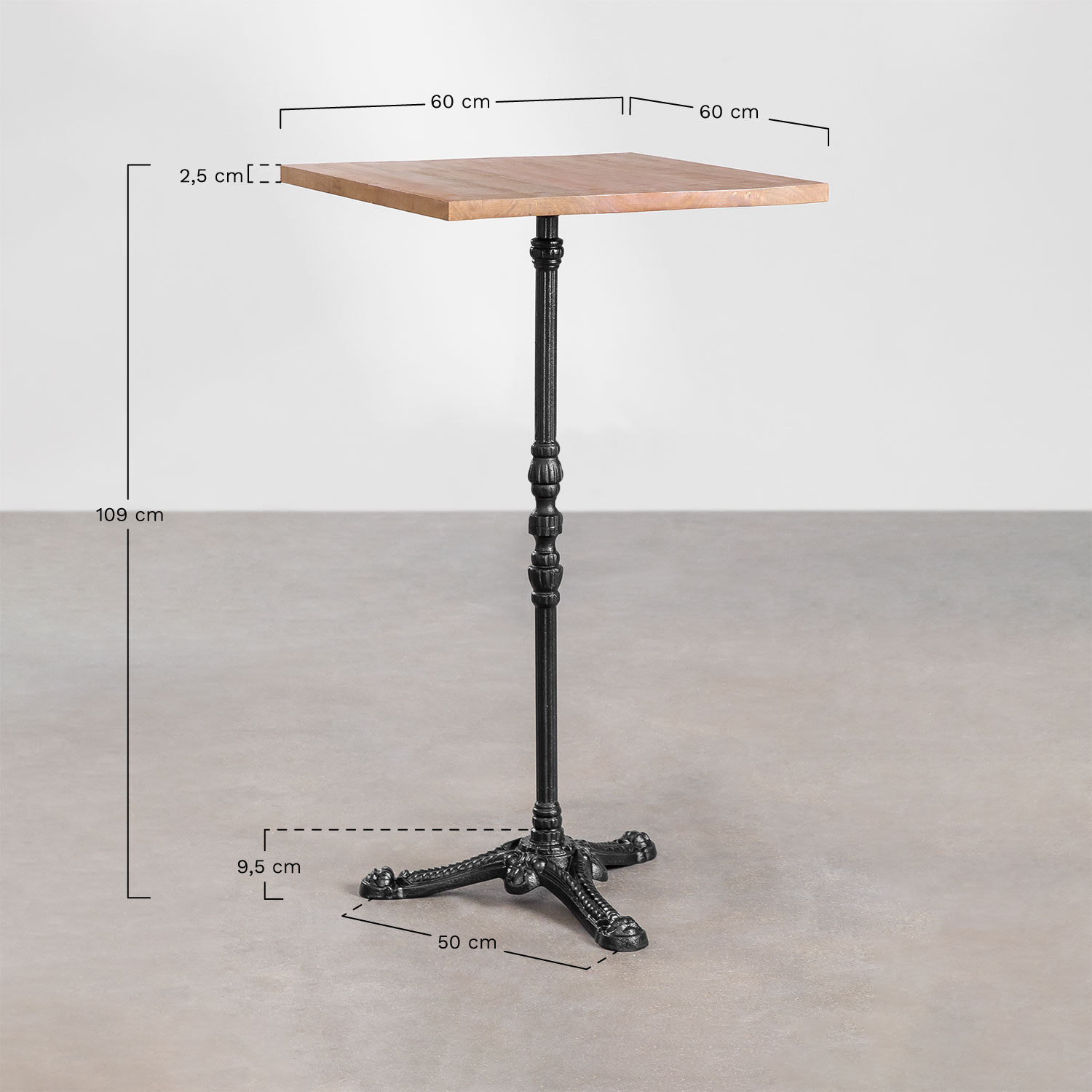 Square Acacia Wood High Bar Table Aztec , medidas