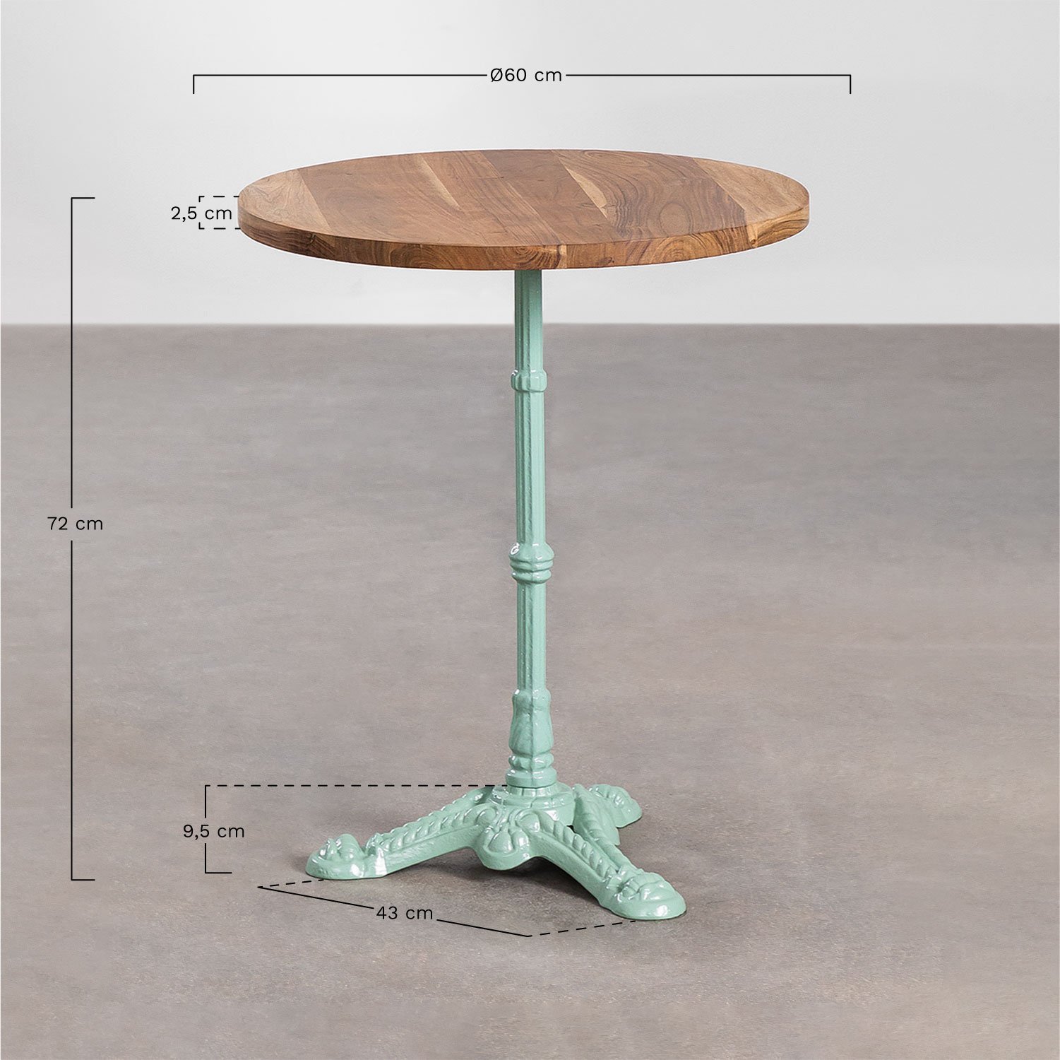 Round Acacia Wood Bar Table Vienna, medidas