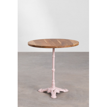 Round Acacia Wood Bar Table Vienna Ø70 Cm & Cotton Candy Rose - Sklum