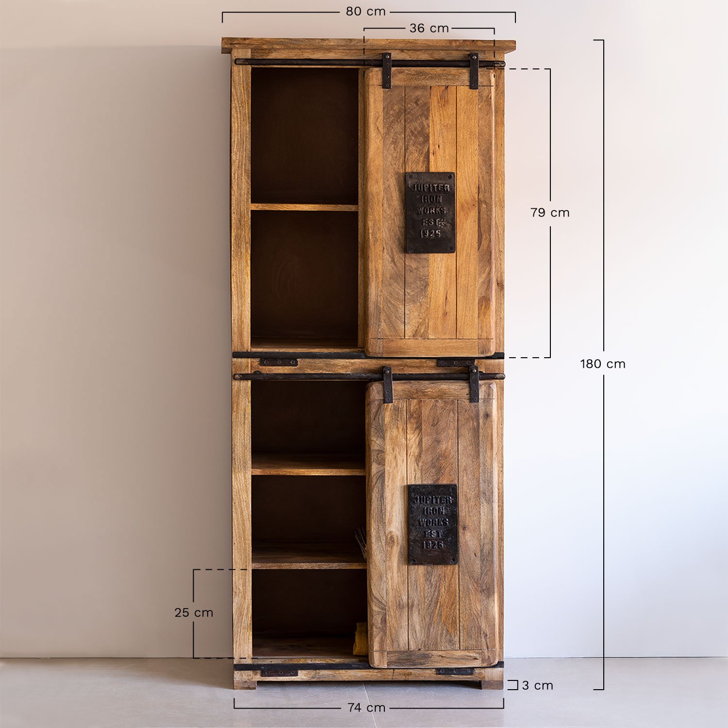 Recycled Wood Welsh Dresser with 2 Sliding Doors Uain Style, medidas