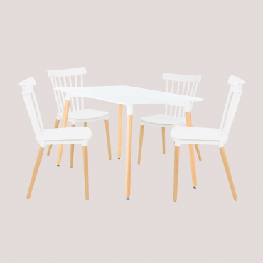 Royal Set Of Rectangular Mdf & Beechwood Dining Table (120x80 Cm) And 4 Chairs White - Sklum