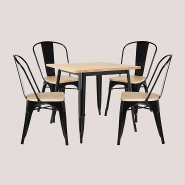 Pack Of Lix Wood Table (80x80) And 4 Lix Wood Chairs Black - Sklum