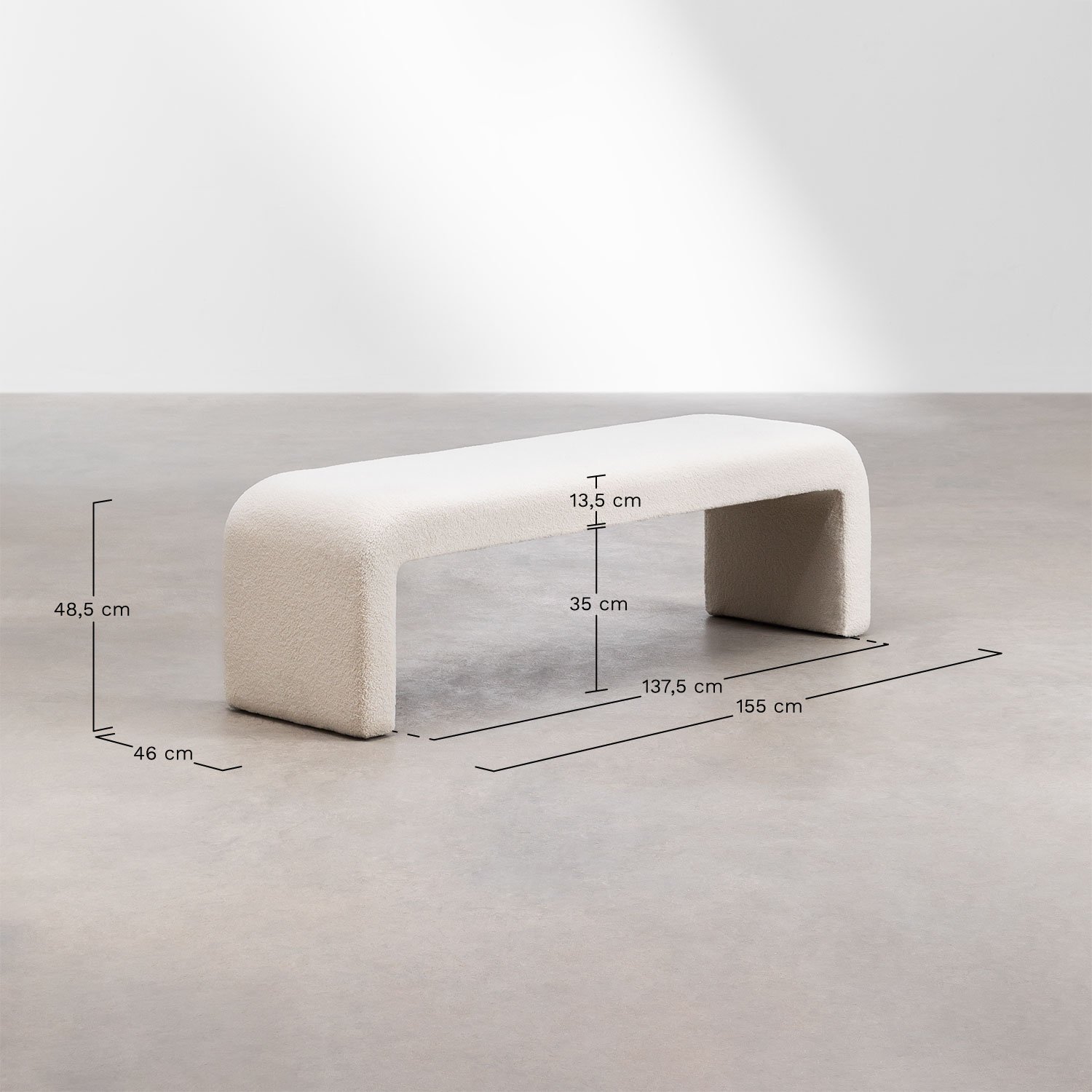 Carlise 155 cm bench in sherpa, medidas