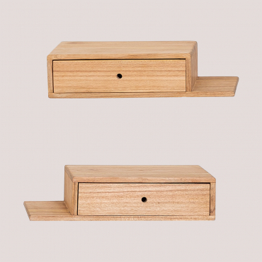 Harald Set Of 2 Floating Wooden Bedside Tables Natural Wood - Sklum