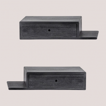 Harald Set Of 2 Floating Wooden Bedside Tables Plain Black - Sklum