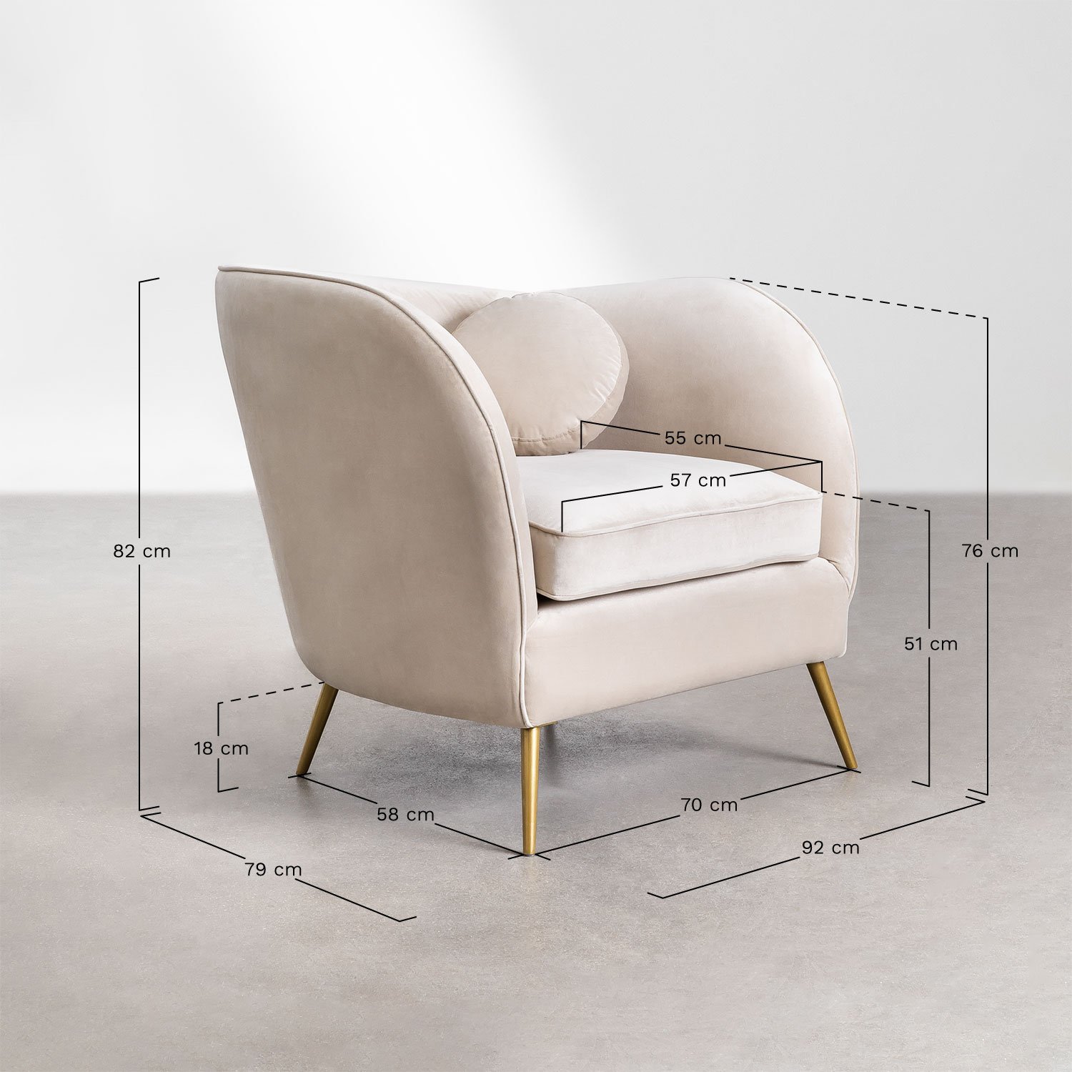 Clovys velvet armchair, medidas