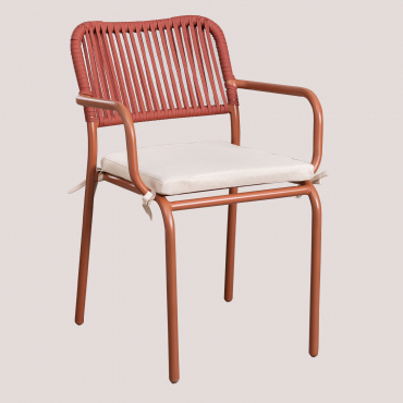 Pack Of 4 Stackable Dining Chairs With Armrests In Aluminium And Braided Rope Arhiza Red Roof Tile - Sklum