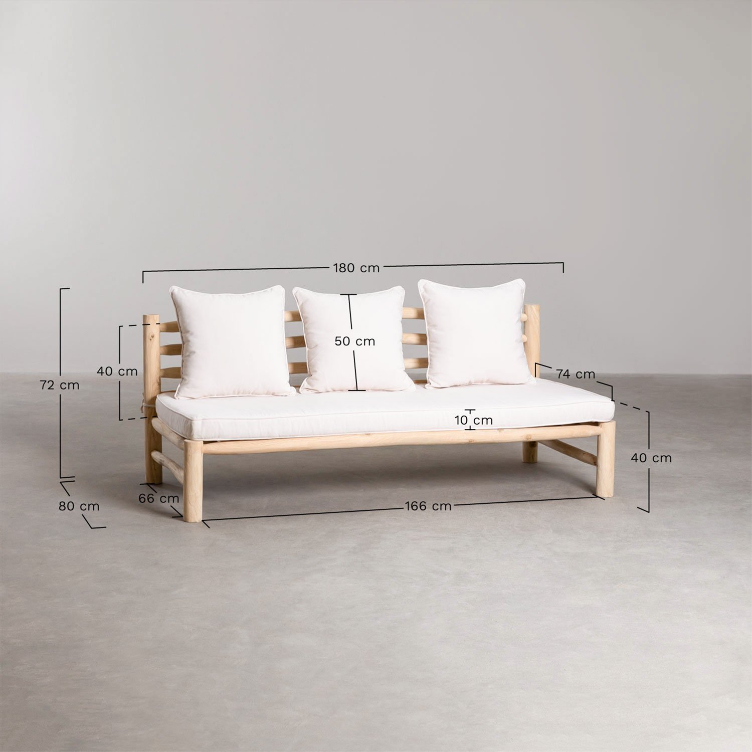 3 Seater Sofa in Teak Wood Nabila , medidas