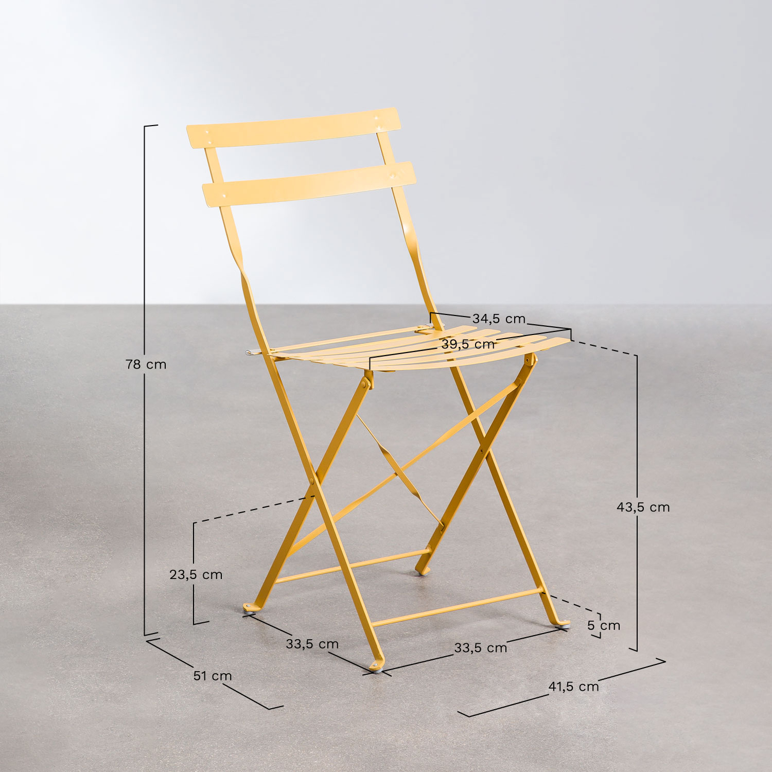 Sergey folding steel dining chair, pack of 2, medidas