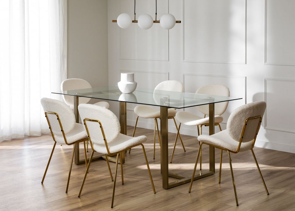 Lesley rectangular dining table 180x90 cm in glass and steel - Clear