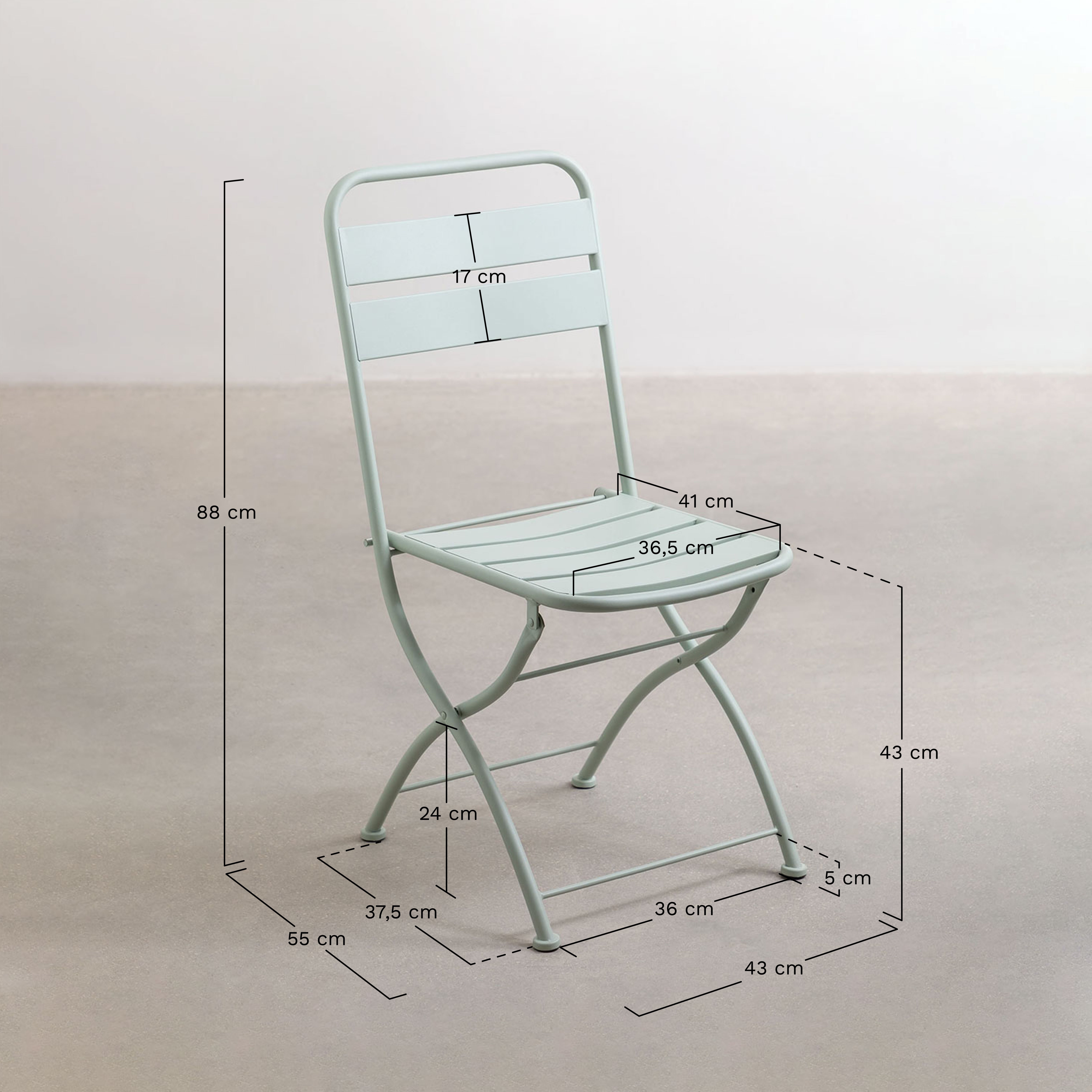 Folding garden chair in steel Janti, medidas