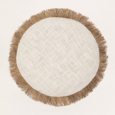 Round Cushion Ø40 Cm In Paraiba Cotton Gardenia White - Beige Linen - Sklum