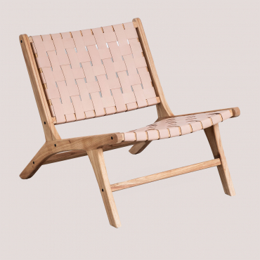 Zaid Braided Leather & Wood Accent Chair Light Pink - Sklum