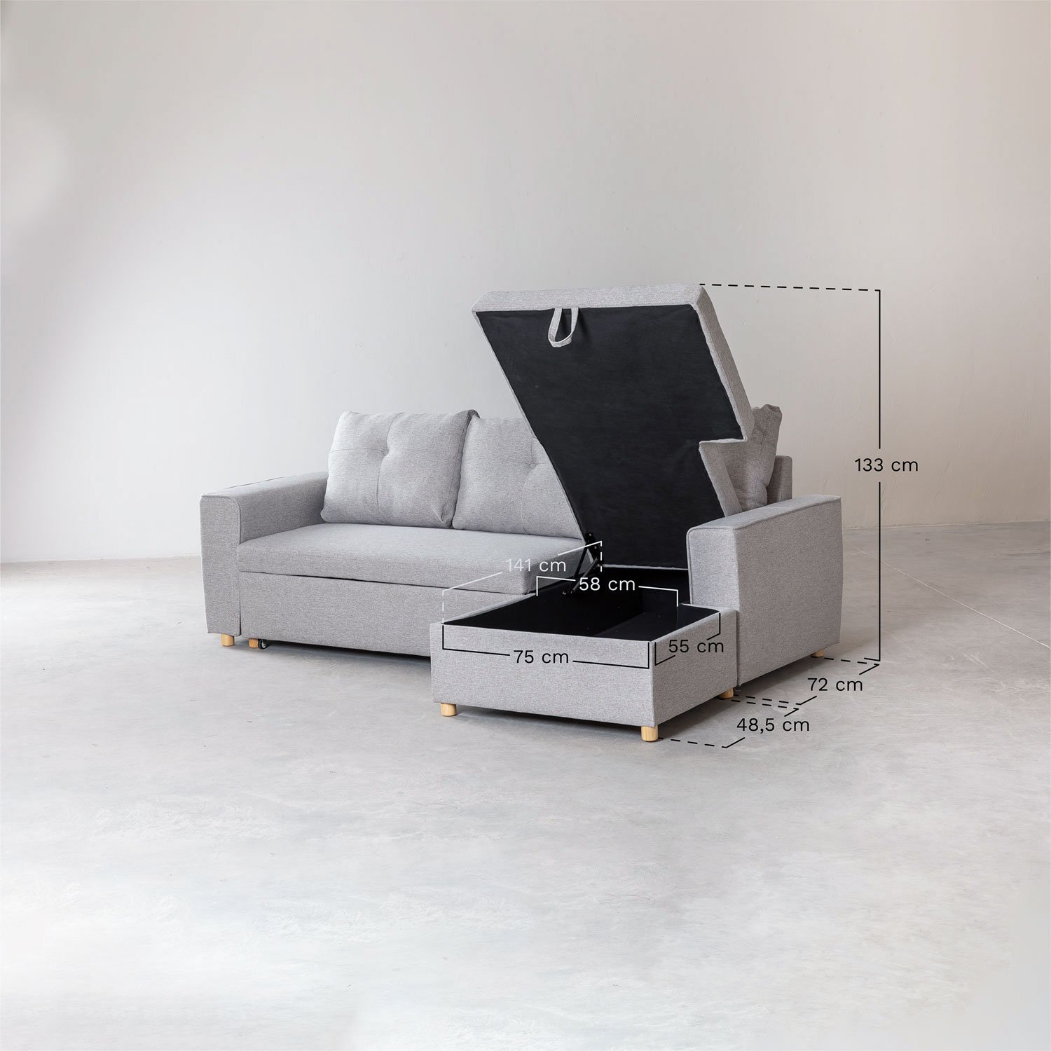 3 Seater Fabric Sofa Bed Chaise Longue Calvin SKLUM