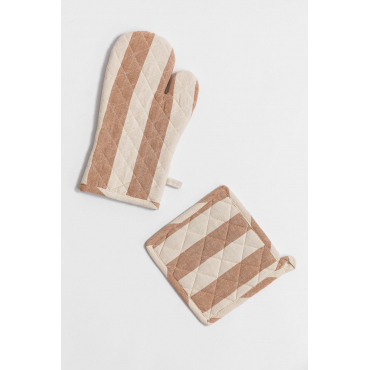 Oven Glove And Cloth Set Efarin Light Brown Nude - Sklum
