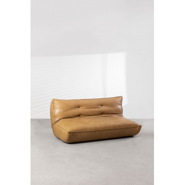 2 Seater Reclining Leatherette Sofa Mati Camel - Sklum